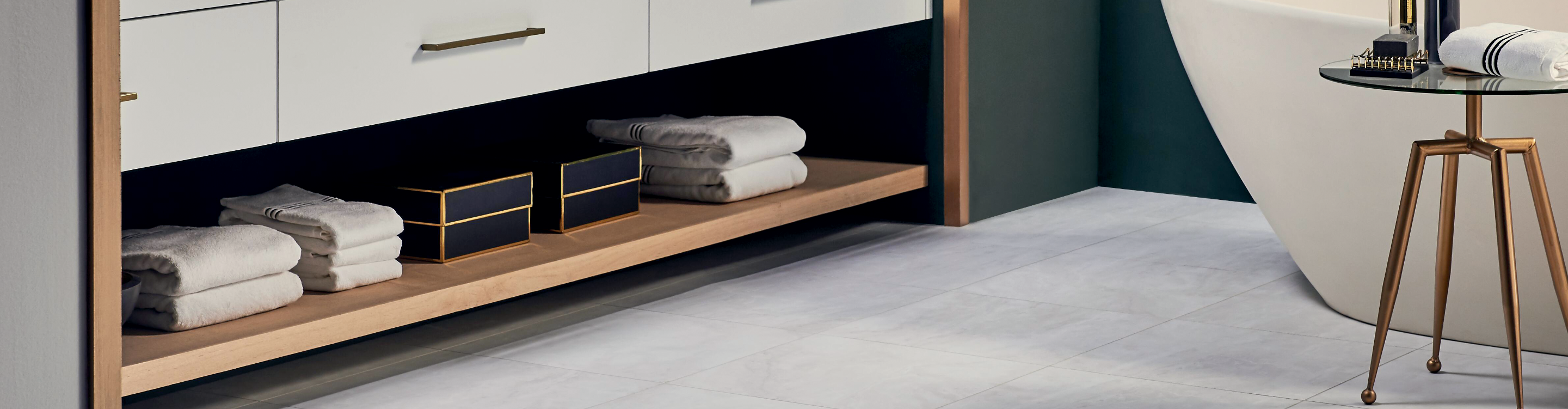 gray luxury vinyl tile in a bathroom